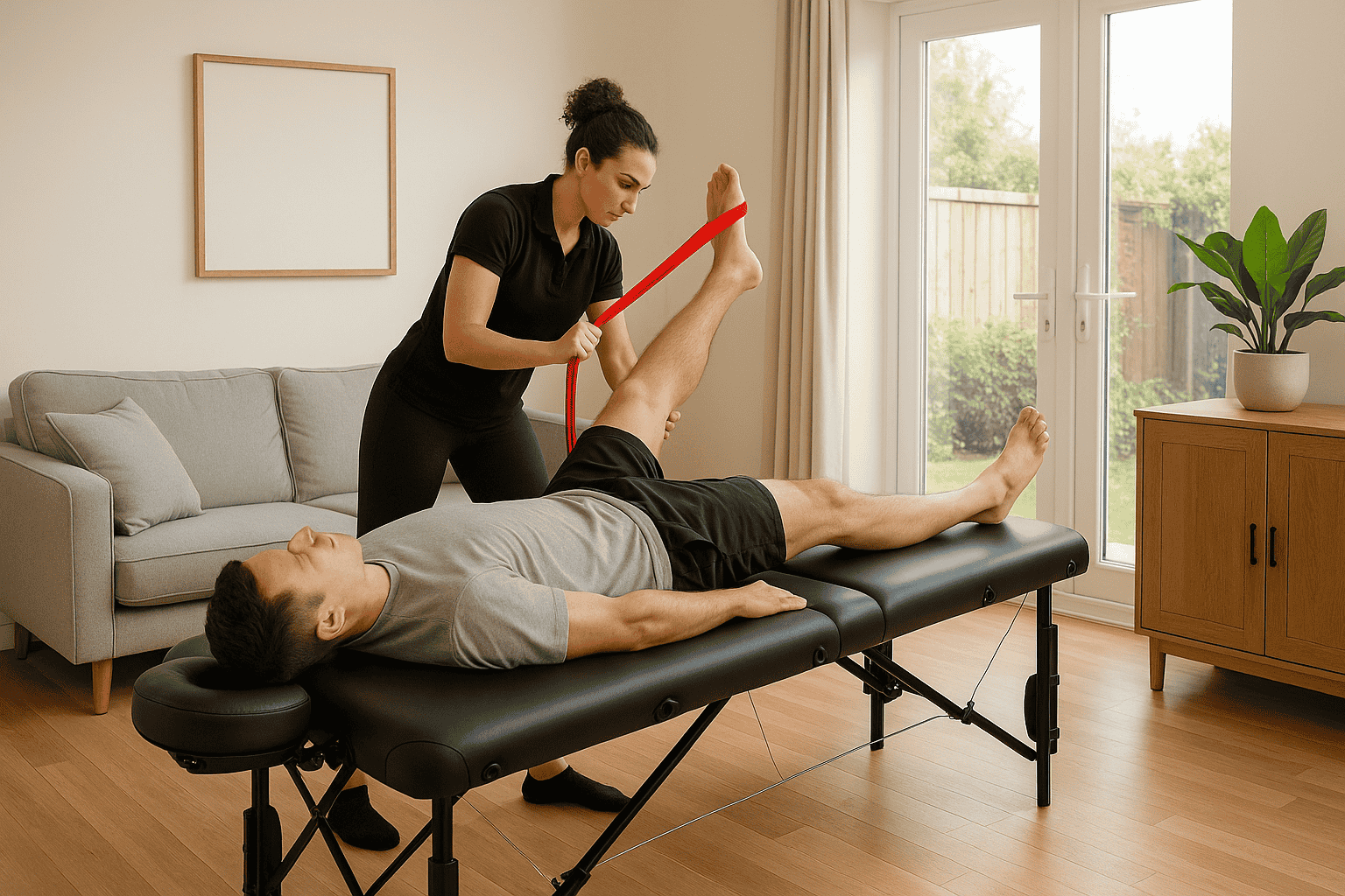 Portable treatment table being set up at home