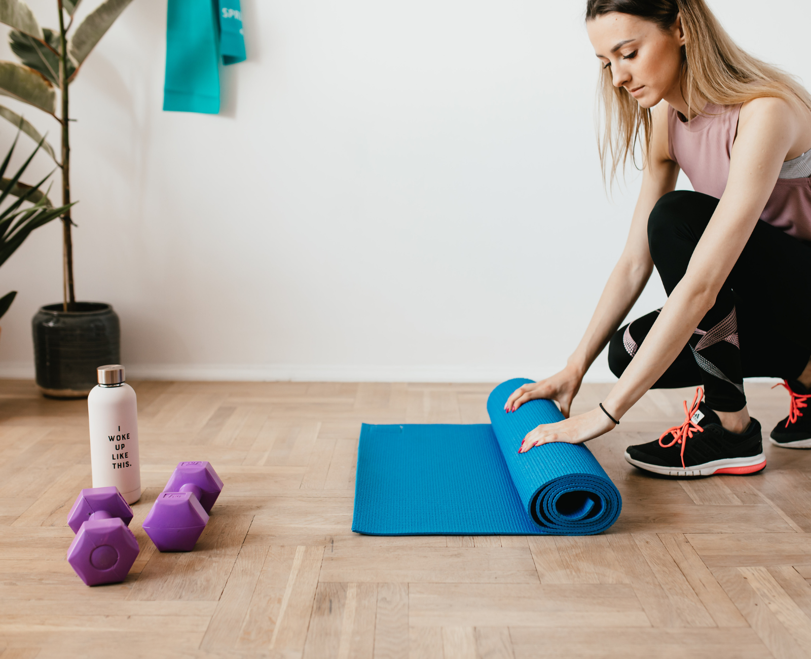 Dumbbells and bands used for home training